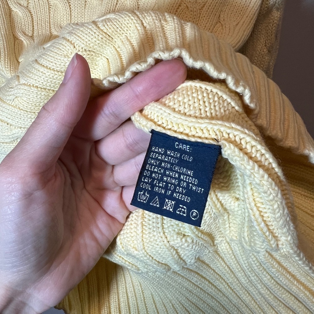 Ralph Lauren Sport Womens Yellow Cable Knit V-Neck Cotton Sweater Size M - Picture 7 of 10